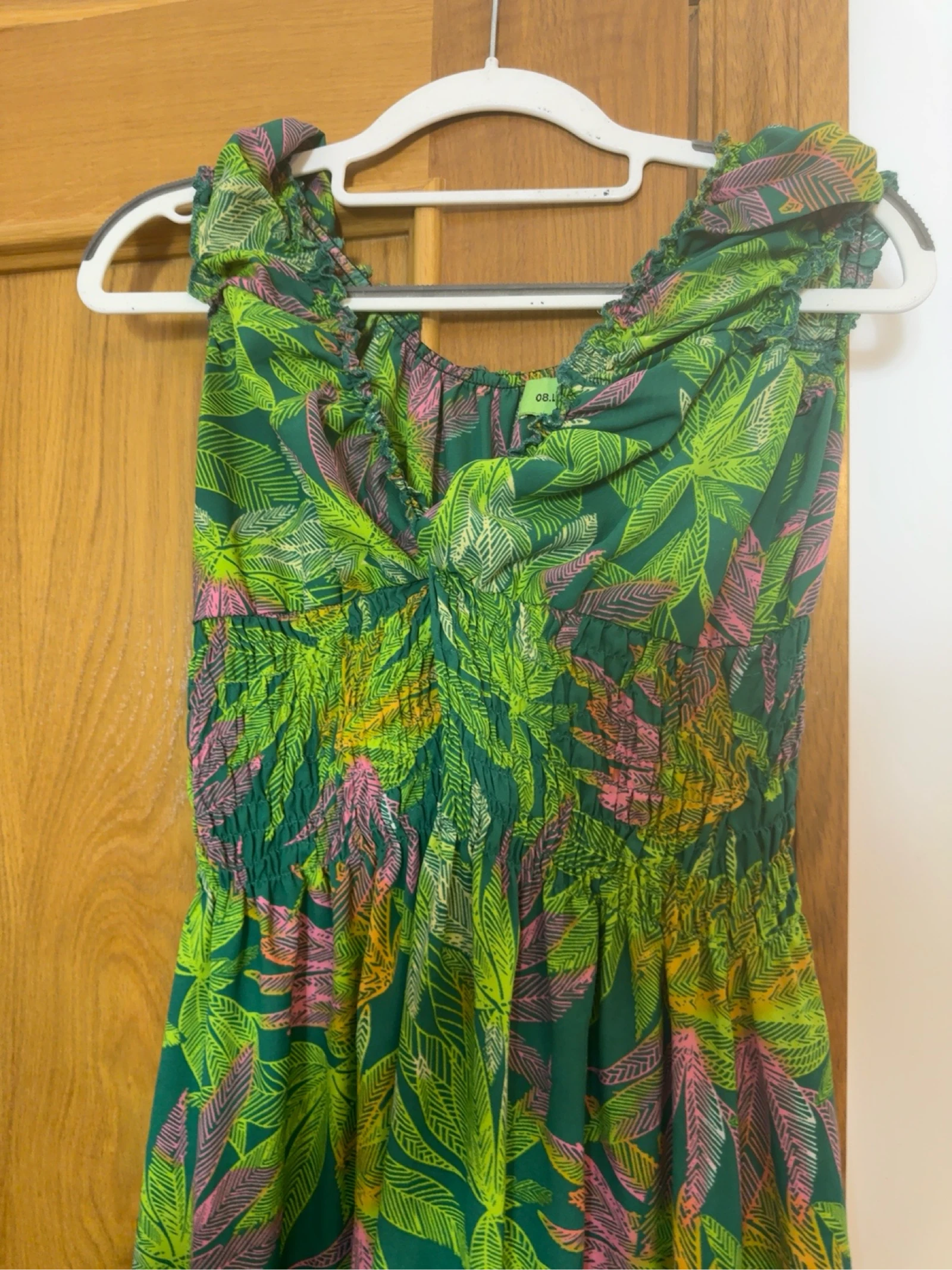 Tropisch groen lange jurk met elastische taille L – photo 2